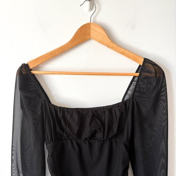 Aritzia Sunday Best Ruched Mesh Bodycon Mini Dress Black Size Small - Picture 3 of 6